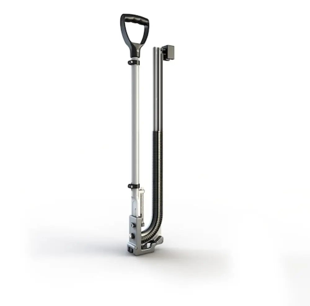 Roth Original-Tacker mit einem langen, ergonomischen Griff und einem flexiblen Verbindungsschlauch, stehend auf einem hellen Hintergrund.